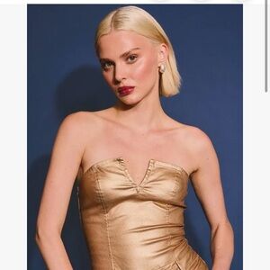 Le Lis 24 Carat Gold Metallic Strapless Bustier Bodysuit new with tags